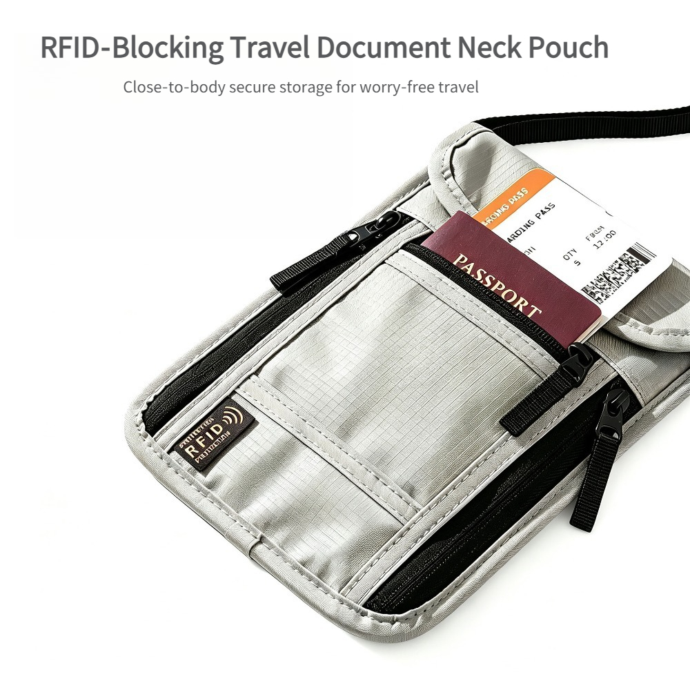 Card Top Loader - トラベルネックウォレット、RFIDブロッキングパスポートホルダー、調節可能なネックストラップ付きで現金、クレジットカード、旅行書類を安全に保管