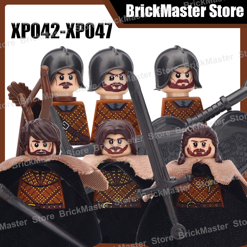 Lego Minifigure Holder - MOC 中世軍事騎士戦士兵士フィギュアビルディングブロック城戦争武器シールド剣マント弓レンガおもちゃギフト
